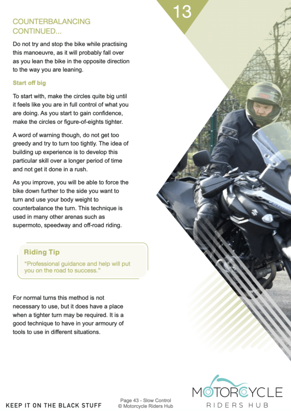 Slow Control Motorcycle Training Counterbalancing Motorcycle Riders Hub